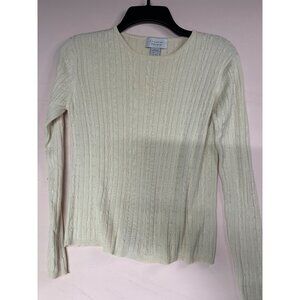 Christian Berard Women’s L Ivory Knit Long Sleeve Shirt Silk Cotton Blend cozy